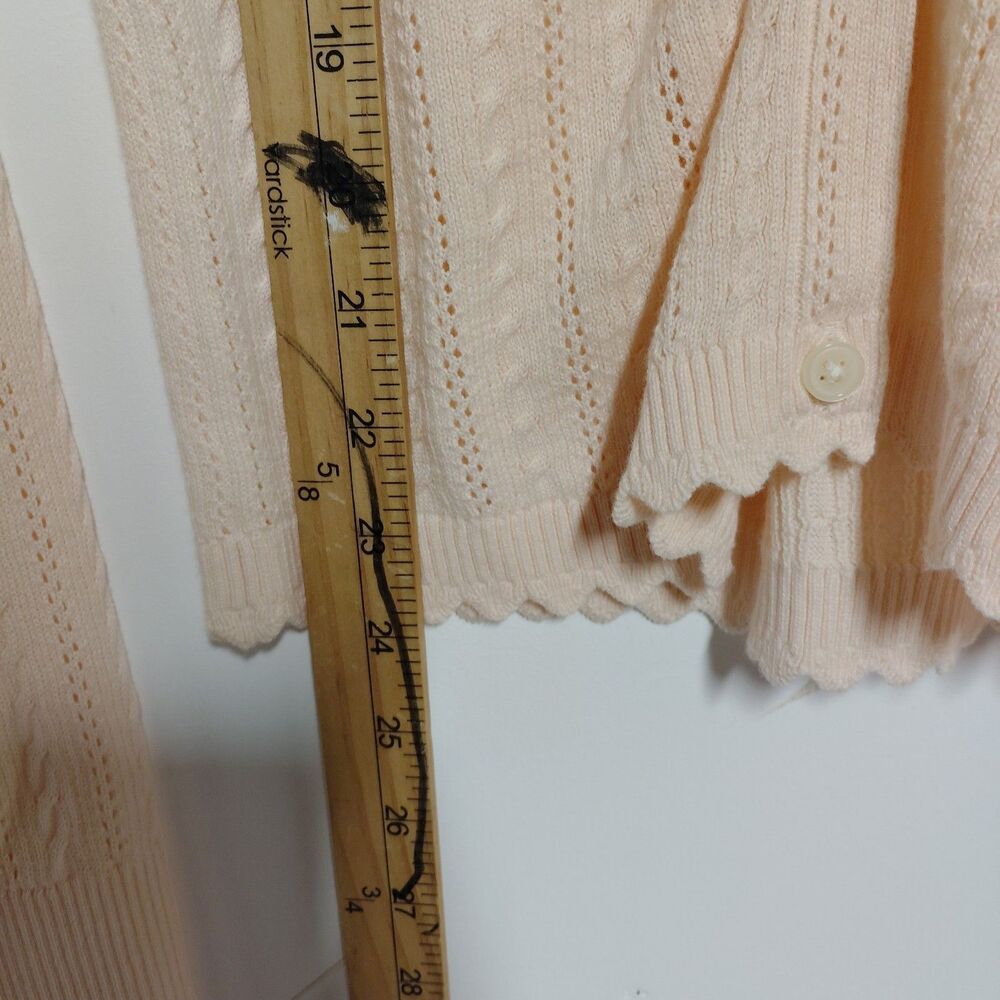 Lands End peachy cable knit cardigan with satin trim size S - Picture 8 of 9